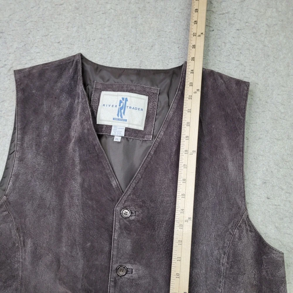 Vintage River Trader Vest Mens XL Brown Suede Leather Western Rancher‎ Cowboy